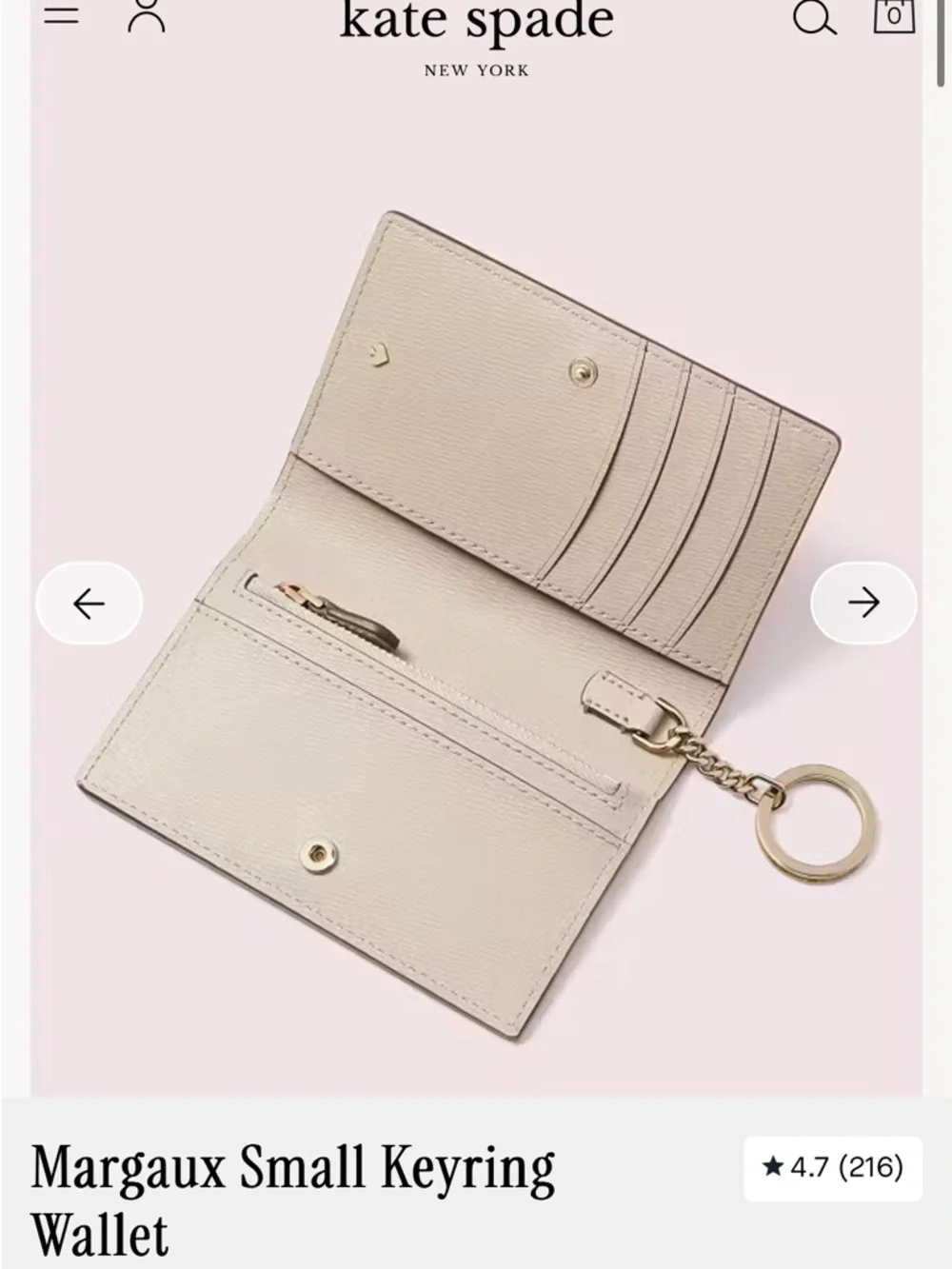 Kate Spade Margaux Small Keyring Wallet light gray